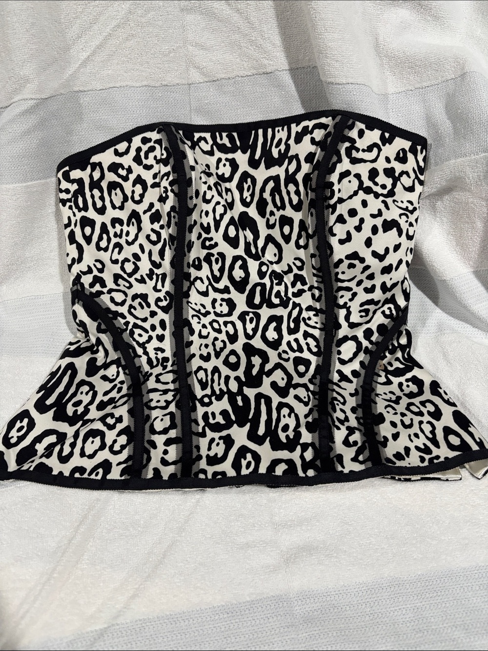 White House Black Market Black & White Leopard Strapless Corset Top
